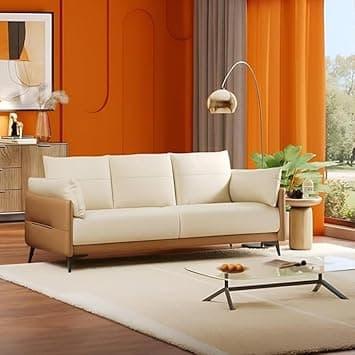 Modern Contemperory Leather Sofa Set Perfect for Living Room Bedroom Guests Home & Office (Brown with Beige, 3 Seater)