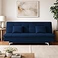 AMATA Eagle Solid Wood 3 Seater Sofa Cum Bed Royal Blue Suede velevt Fabric with Two Cushions Perfect for Home Living Office Room and Guests (Royal Blue 2, Medium)(3 Year Warranty)