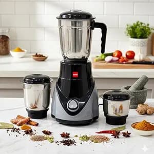 CELLO Rivo Mix 3 Jar ISI Certified Mixer Grinder 500 Watts, Black Grey | 1 x 1200ml, 1 x 800ml, 1 x 400ml Stainless Steel Jars with Lid, Super Efficient SS Blades | 2 Years Manufacturing Warranty