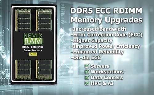 NEMIX RAM 256GB (4X64GB) DDR5 4800MHZ PC5-38400 2Rx4 1.1V 288-PIN ECC RDIMM Registered Server Memory KIT Compatible with ASUS Pro WS WRX90E SAGE SE Workstation Motherboard 4