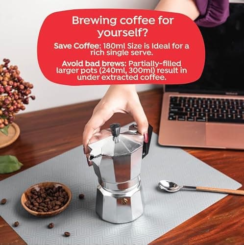 Sipologie Roma Moka Pot Espresso Maker, 180ml, Classic Italian Brewing for Strong and Flavourful Coffee, Premium Grade Aluminium Stovetop Percolator, Silver 3