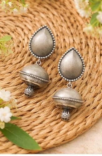 Earrings For Women & Girls Oxidised German Silver Drop and Dangler Earrings traditional earrings women ethnic jewellery india dome jhumka earrings antique silver earrings 4