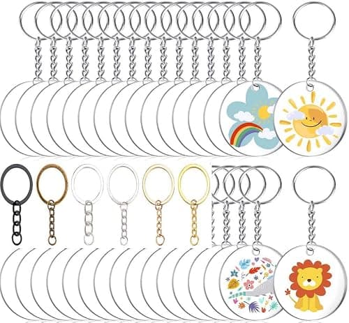 DIY Crafts 25 Pcs, Antique Gold, Acrylic Keychain Blanks with Key Chain Rings Acrylic Round Ornament Blanks with Hole Clear Discs Circles for DIY Projec (25 Pcs, Antique Gold)