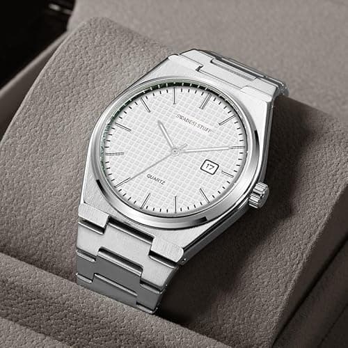 SWADESI STUFF Mens Silver Dial Stainless Steel Date Display Analogue Wrist Watch (White), Band Color-Silver 2