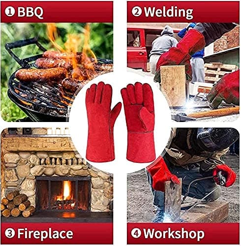 Pacificdeals Welding Heat Resistance Leather Safety Hand Gloves Heavy Duty Industrial For Men Unisex Adults (Red)- Pack Of 1 5