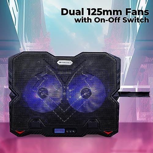 Zebronics NC5500D Powerful Laptop Cooler with Dual 125mm Fans, Silent Operation, Adjustable Fan Speed, Display, Controls, USB, 5 Step Retractable Stand and Mobile Holder 2