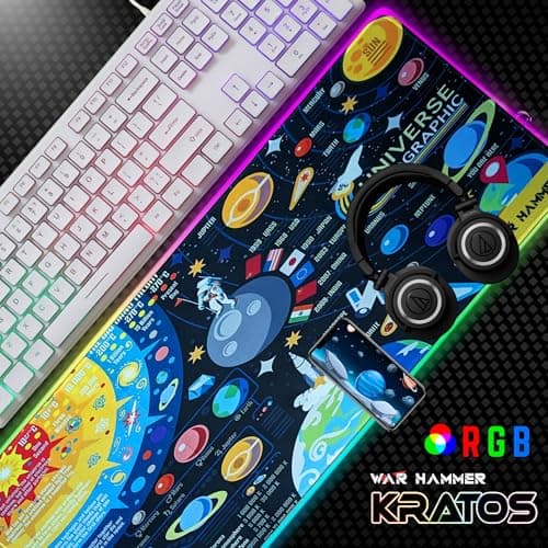 WAR HAMMER GX6050 RGB Gaming Mouse Pad with Micro Weave Texture, 14 RGB Modes, Anti Slip Rubber Base (800x300mm) 3