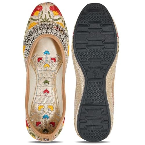 DFR Women Ethnic Rajasthani Embroidery with Payal Punjabi Mojari's Juti Shoe Jutti’s, Color - Multi, UK Size - 6.5 4