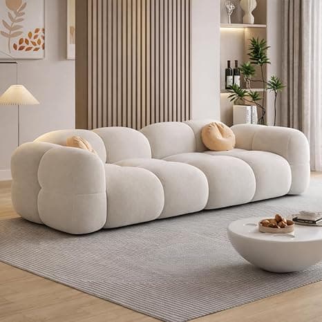 LEGACY OF COMFORT Prith Velvet Cloud Sofa – Premium Cushioned Comfort | Brand-Registered Design | 3 Seater Sofa for Living Room (Ivory)