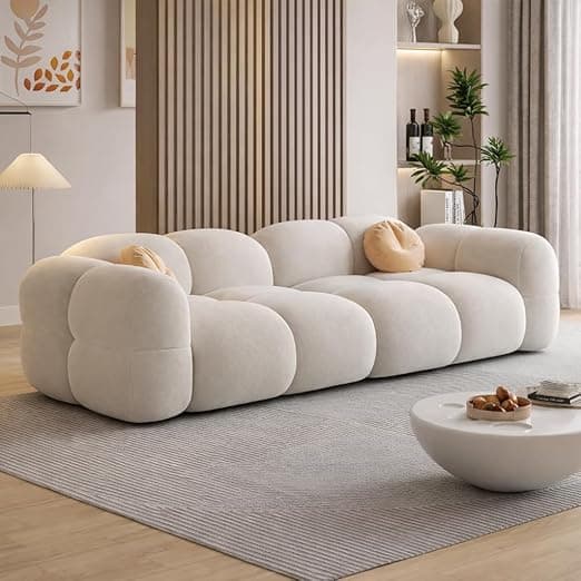 LEGACY OF COMFORT Prith Velvet Cloud Sofa – Premium Cushioned Comfort | Brand-Registered Design | 3 Seater Sofa for Living Room (Ivory)