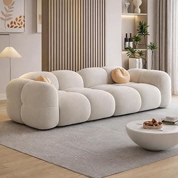 LEGACY OF COMFORT Prith Velvet Cloud Sofa – Premium Cushioned Comfort | Brand-Registered Design | 3 Seater Sofa for Living Room (Ivory)
