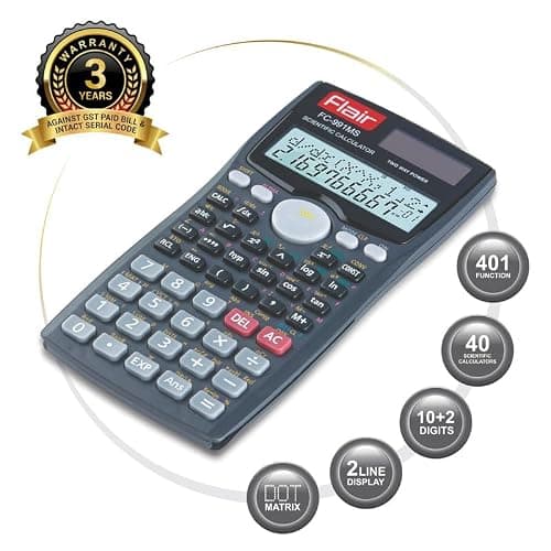 Flair FC-991 MS Scientific Calculator | 401 Functions with 40 Scientific Calculations | Two Line Display | Matrix & Vector Calculations | Two Way Power | 10 + 2 Digits Calculator | Black, Pack of 1 3