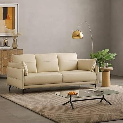 Modern Contemperory Leather Sofa Set Perfect for Living Room Bedroom Guests Home & Office (Beige, 3 Seater)