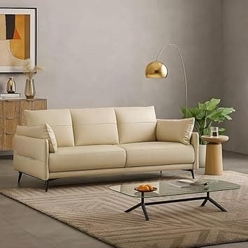 Modern Contemperory Leather Sofa Set Perfect for Living Room Bedroom Guests Home & Office (Beige, 3 Seater)