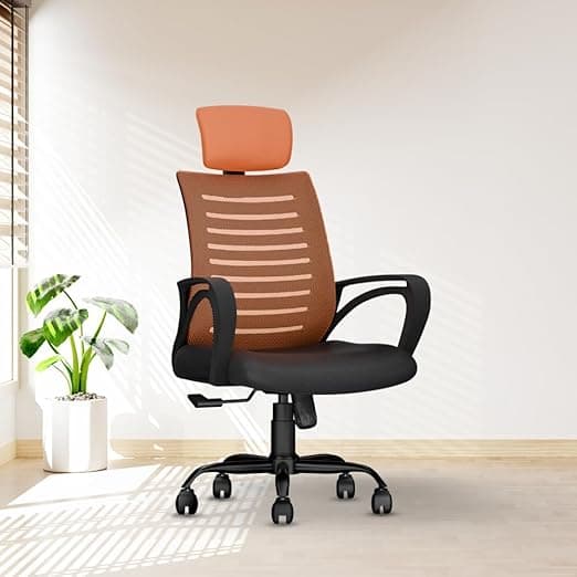 CELLBELL Desire C104 Mesh High Back Ergonomic Office Chair - Adjustable Seat Height, Sturdy Metal Base, Revolving Study & Computer Chair for Work from Home, Orange