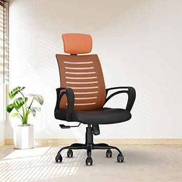 CELLBELL Desire C104 Mesh High Back Ergonomic Office Chair - Adjustable Seat Height, Sturdy Metal Base, Revolving Study & Computer Chair for Work from Home, Orange