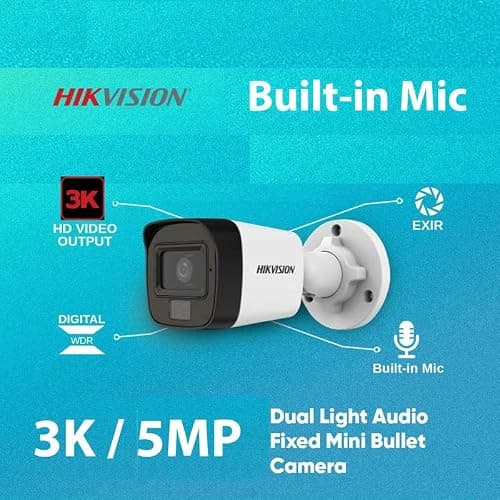 HIKVISION 3K (5MP) Bullet Outdoor Security Camera with Color Night Vision, Built-in Audio Mic, Smart Dual Light, Motion Detection, Hybrid 4 in 1 Switchable for TVI/CVI/AHD/CVBS 4