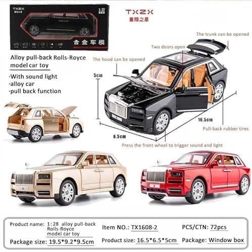 Umadiya Big Size Rolls-Royce Cullinan Model Car Exclusive Alloy Metal Car Pull Back Die-cast Car Toy car with Openable Doors & Light, Music Boys Gifts Toys for Kids (Cullinan 1:32)(Multi Color) 2