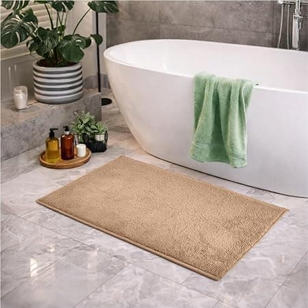 Welspun Arlo Bathroom Mat Anti Slip | Soft Absorbent Bathmat | Quick Dry Polyester Floor Mat for Bathroom | Anti Skid Bathmat | Machine Washable | 40 x 60 cm | Beige