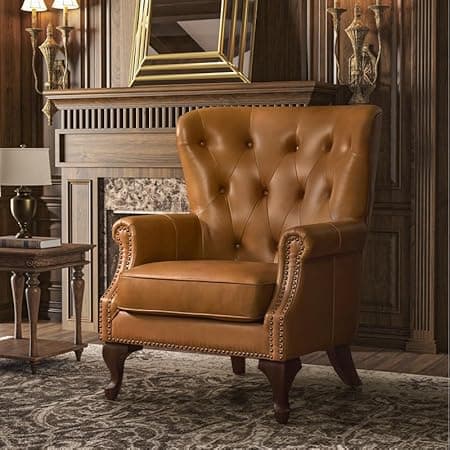 Ansumana 31.5" W Faux Leather Wingback Armchair – Classic Accent Chair for Living Room, Bedroom & Office (Camel)