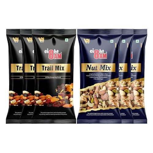 8AM Nuts & Dry Fruits Combo Pouch, Pack of 6, (Trail mix 35g x 3, Nut mix 35g x 3), Fiber & Protein Rich Healthy Mix Dry Fruits, Diwali Gift Pouch