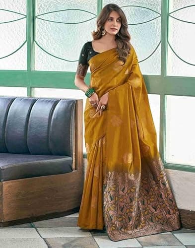 Regolitha women fashion soft banarasi saree for women, silk saree With Blouse Material 2