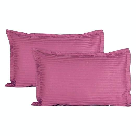 Trance Home Linen 200 TC 100% Cotton Small Size 17x25 inch Satin Stripe Pillow Covers | Pillow Cases | Set of 2 Piece Pillow Covers only |Small Size (Rose Pink Small, 17 X 25 inch)
