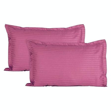 Trance Home Linen 200 TC 100% Cotton Small Size 17x25 inch Satin Stripe Pillow Covers | Pillow Cases | Set of 2 Piece Pillow Covers only |Small Size (Rose Pink Small, 17 X 25 inch)