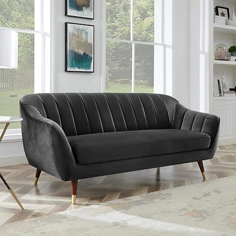 AMATA Marino 3 Seater Grey Suede Velvet Fabric Sofa Set with Two Cushions Perfect for Home Office Guests Living Room (01 Grey, 3 Seater)(3 Year Warranty)