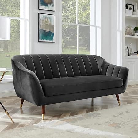 AMATA Marino 3 Seater Grey Suede Velvet Fabric Sofa Set with Two Cushions Perfect for Home Office Guests Living Room (01 Grey, 3 Seater)(3 Year Warranty)