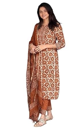 KLOSIA Women's Printed Straight Kurta and Pant with Dupatta Set