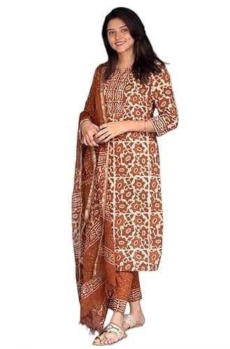 KLOSIA Women's Printed Straight Kurta and Pant with Dupatta Set
