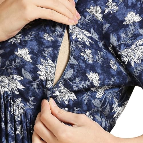 MomToBe Women's Rayon Maternity Kurta/Pregnancy Kurti/Easy Breastfeeding Kurta with Zippers for Nursing Pre and Post Pregnancy (Dark Blue :: X-Large) 5