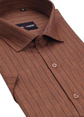 MARK & ALBERT Men's Half Sleeve Cotton Linen Striped Shirt 3