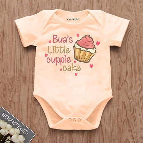 KNITROOT Bua Family Special Onesies, Unisex Baby Kids 100% Cotton Envelope Neck Half Sleeve Peach Romper, Bodysuit, Sleepsuit, Bua's Little Cuppie Cake, 6-9 Months, Infant Cloths for Boys & Girls 3