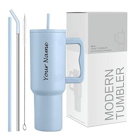 Stainless Steel Insulated Tumbler with Lid & Straw, 100% Leakproof Double Wall Tumblers with Handle, Hot & Cold Drink Sipper for Office,Gym & Outdoors 1200ml Tumbler (Blue Personalized)