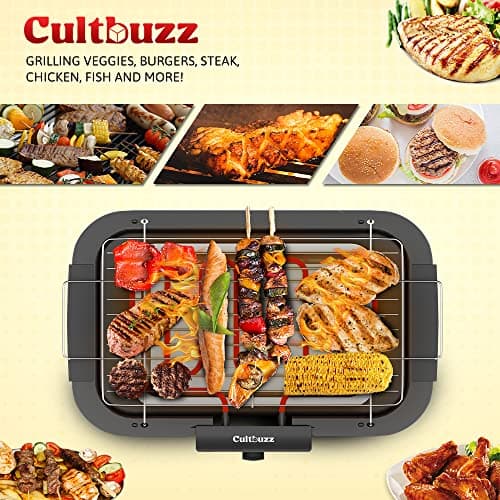 Cultbuzz 2000W Electric Barbecue Grill, Smokeless Portable Indoor Outdoor BBQ Grill with Adjustable Temperature Control and Removable Water Drip Tray 5