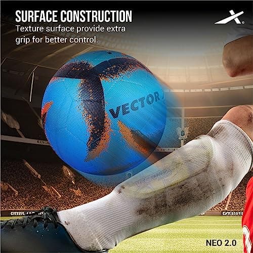 Vector X Neo 2.0 Synthetic Rubber Moulded Indoor/Outdoor Football with Butyl Bladder, Sky-Black, Size 5, Suitable for Match and Training for Adults 15+ Years 3