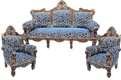 Luxury Antique Sofa Set in a Classic Living Room Setting Solid Teak Wooden Five Seater Sofa Set with Cushion for Living Room | Honey Brown Finish | 208D x 76W x 119H cm (Design12)