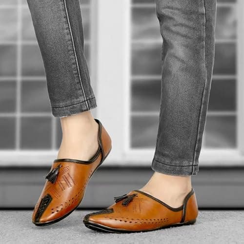 FAXIAN Men's Tan Synthetic Slip_On Trendy/Lightweight & Ethnic Mojaris 08 (UK/India) (2016) 3