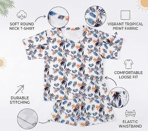 NEW BEGINNING Kids Clothes for Boys | Printed Cotton Half Sleeve Round Neck T-shirt & Shorts Clothing Set | Casual Summer Wear for Kids | Baby Boy Dress Outfit 0-5 Year (Tropical, 2-3 year) 5
