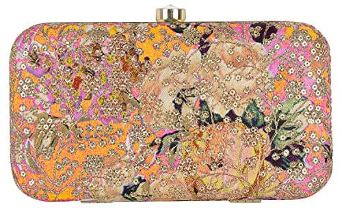 TOOBA Women's Handicraft Embroidered Box Clutch Bag Purse For Bridal, Wedding (Gold).