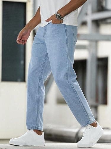 Men Mom Fit Light Blue Denim Jeans | High Waist Relaxed Straight Leg Casual Denim Pants | Stylish Street Style & Office Wear 4