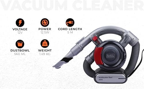 BLACK+DECKER PD1200AV-B1 12V Corded Dustbuster Flexi Auto Handheld Vacuum Cleaner, 560 ml Bowl Capacity, Car Vacuum Cleaner, 5 Meter Cable, 1 Year Manufacturer Warranty 2