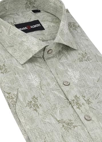MARK & ALBERT Men's Cotton Slim Fit Half Sleeve Printed Shirt, Green, 40 3