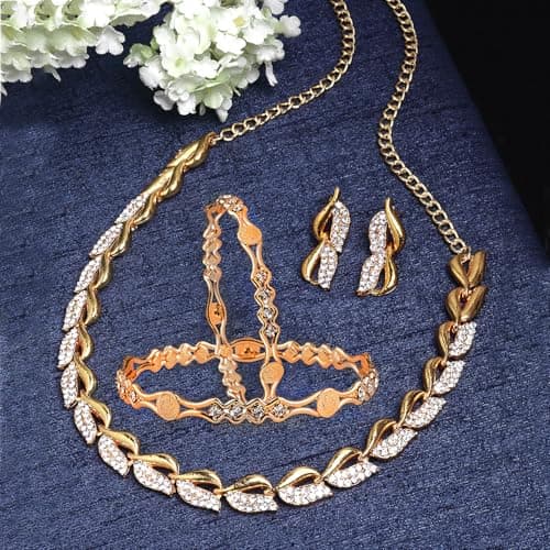 ZENEME Fashion Jewellery American Diamond Designer Gold Plated Necklace Set & Bangles for Women & Girls (2.6) 3