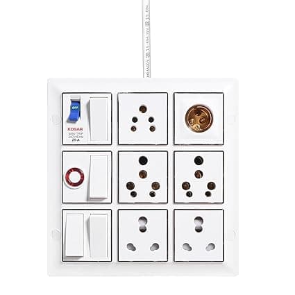 shaypram16 Amp Electric Extension Board Heavy Duty Multi Sockets, Switches with Mcb High Power Extension Box (2500w) Power Strip with 10m Extension Cord Wire 3 Core 16 Amp Plugtop (White) 220 V