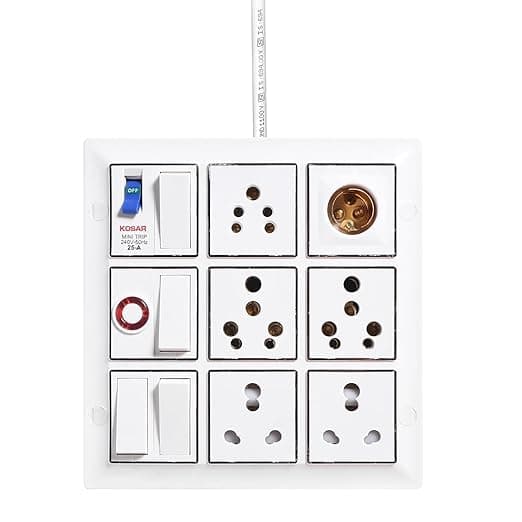 shaypram16 Amp Electric Extension Board Heavy Duty Multi Sockets, Switches with Mcb High Power Extension Box (2500w) Power Strip with 10m Extension Cord Wire 3 Core 16 Amp Plugtop (White) 220 V