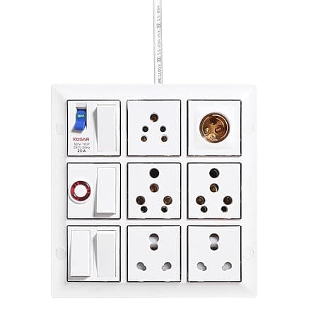 shaypram16 Amp Electric Extension Board Heavy Duty Multi Sockets, Switches with Mcb High Power Extension Box (2500w) Power Strip with 10m Extension Cord Wire 3 Core 16 Amp Plugtop (White) 220 V