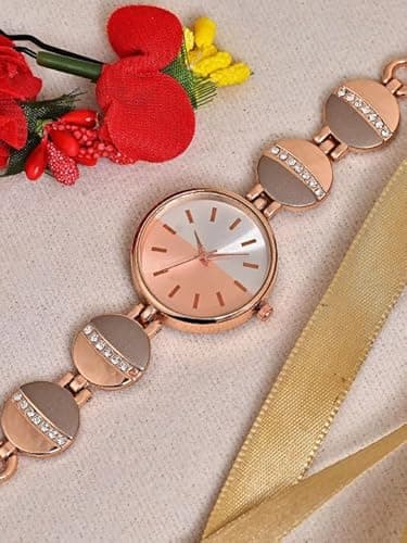 styledose Women’s Elegant Silver-Tone Bangle Watch Women Analogue Wrist Watches for Women's & Girls&Ladies Diamond Studded Rosegold Stylish Bracelet Strap (Rose Gold) 5